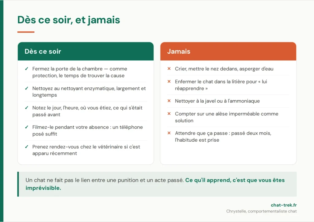 Ce qu'il faut faire dès ce soir et ce qu'il ne faut jamais faire quand un chat urine sur le lit