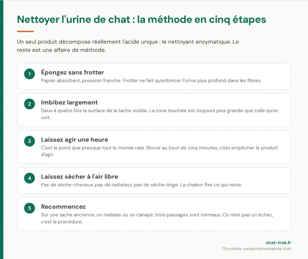La méthode en cinq étapes pour nettoyer l'urine de chat et éviter la récidive